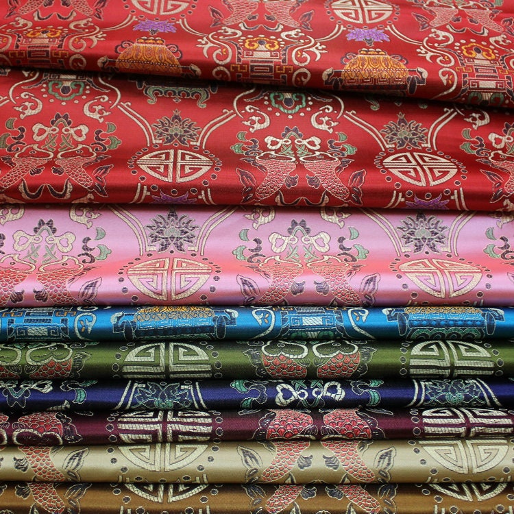 Pisces Double Fish Silk Brocade Fabric: 35"W Cheongsam Material