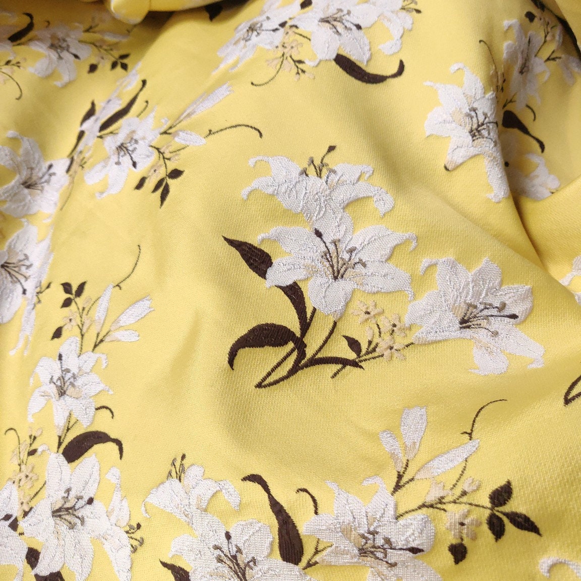 Reversible Jacquard Fabric: 3D Floral Lily Embossed Woven, 55"W