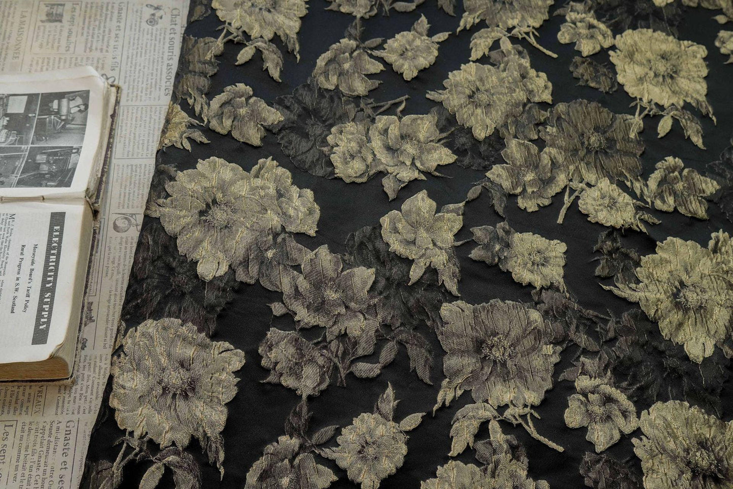 Gold Embossed Palace Jacquard Fabric: Damask Upholstery, Costume, Curtain - 60"W