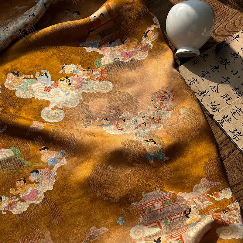 Jacquard Xiangyun Rayon Silk Fabric, Xianque Spring"W