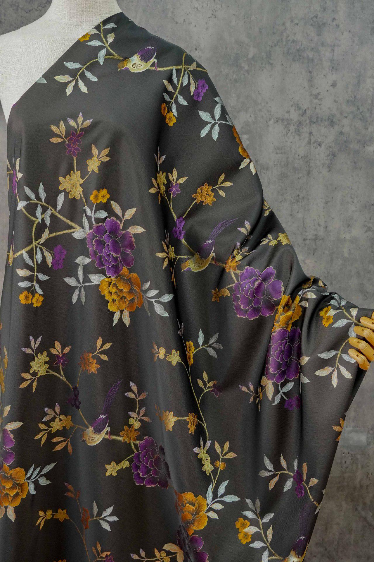 Gold Thread Jacquard Fabric: White Deer Embossed Weave, 64" Wide
