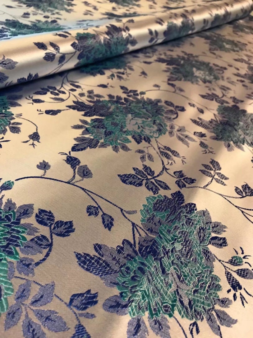 Floral Rose Brocade Fabric: Shiny Rayon Chinese Silk (By 1 Meter)