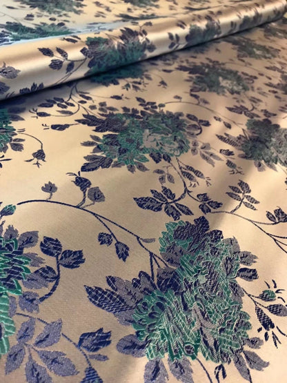 Floral Rose Brocade Fabric: Shiny Rayon Chinese Silk (By 1 Meter)