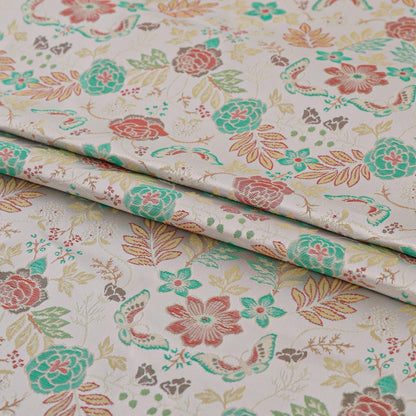 Tissu brocart jacquard à motifs floraux : pour la confection de kimonos japonais, largeur 142 cm (56 pouces).
