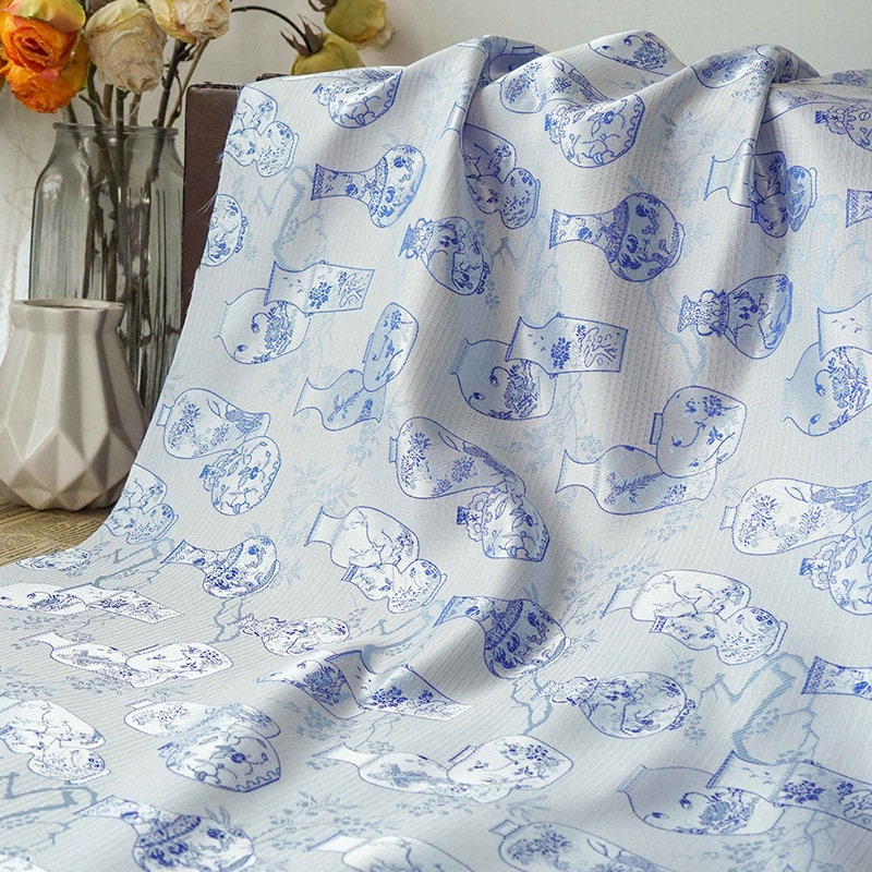 Floral Vase Jacquard Brocade Fabric: Traditional Chinese Style (65" Wide)