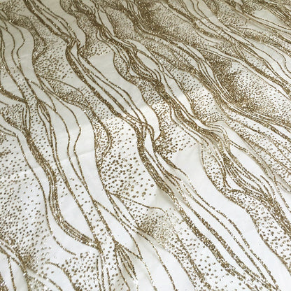 Tissu polyester effet vague brillante : voile à paillettes bronzées, 150 cm de large