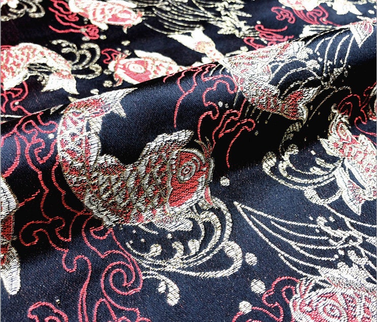 Tissu brocart de soie : motif porte de carpes et de dragons, tissu pour cheongsam de 150 cm de large