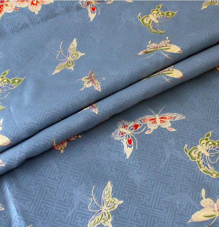 Butterfly Gold Weaving Rayon Fabric: Mongolian Tibetan Pattern, 58"W