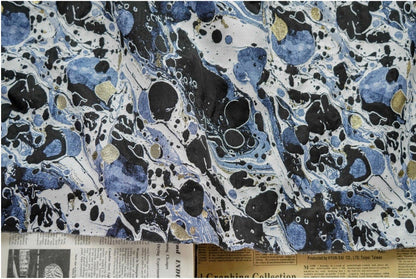 Blue Black Gold Splash Ink Jacquard Fabric: 59"W Upholstery