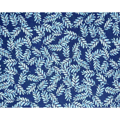 Tissu Tencel Ramie imprimé feuilles bleues : Matériel de couture au mètre