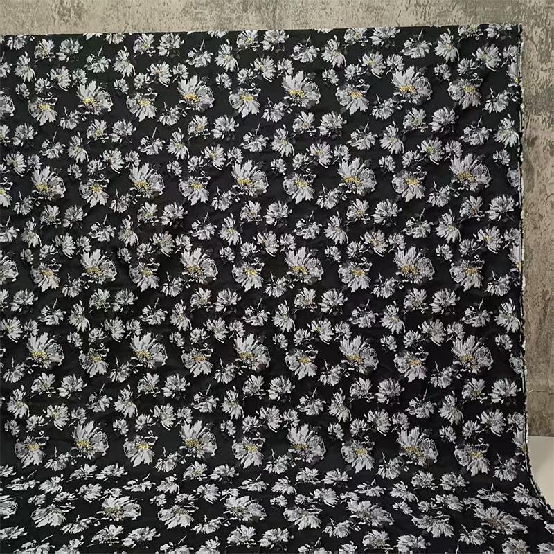 Gold Thread Floral Jacquard Brocade Fabric: 63" Wide