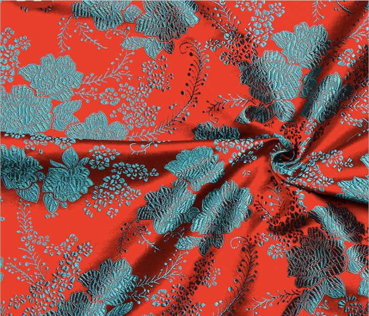 Peony Flower Silk Brocade Fabric: 29.5"W Chinese Sewing Quilting Fabric