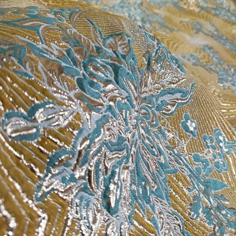 Metallic Brocade Fabric: 52"W Damask Jacquard with Gold Thread