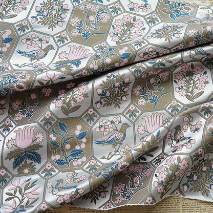 Floral Bird Satin Fabric: 59" Wide Rayon Drapery Material