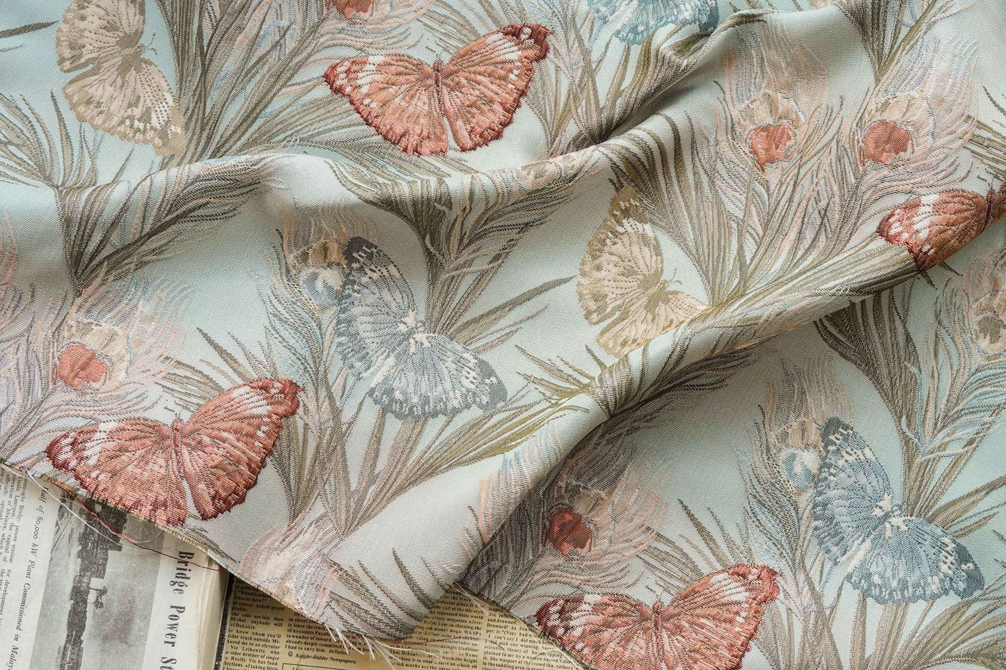 Butterfly Jacquard Fabric: 3D Texture Gold Thread, 55" Wide
