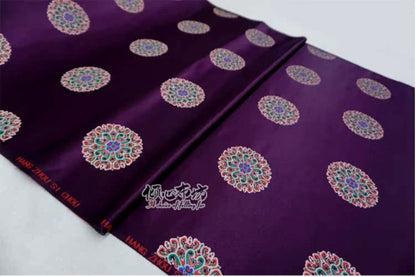 Dark Purple Silk Brocade Fabric: Auspicious Pattern, 29.5"W - By The Meter