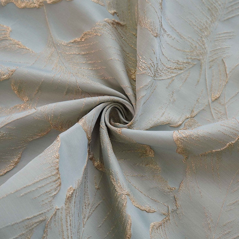 Gold Thread Leaf Jacquard Fabric: 3D Texture Upholstery, 57" Wide