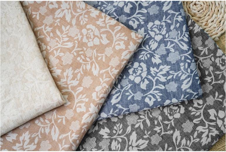 Japanese Floral Cotton Fabric: Blue Kimono Dress Sewing Material