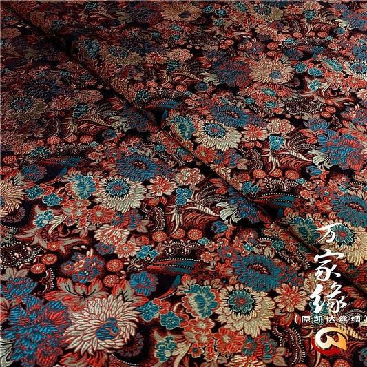 Chrysanthemum Silk Brocade Fabric: Jacquard Damask, Upholstery & Costume (29.5"W)