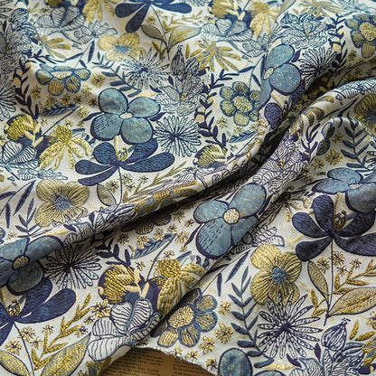 Gold Thread Floral Jacquard Fabric: 3D Oil Painting Texture, 63" Wide