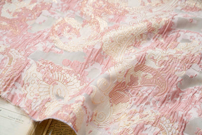 Gold Thread Jacquard Fabric: 3D Oil Painting Texture, 55" Wide
