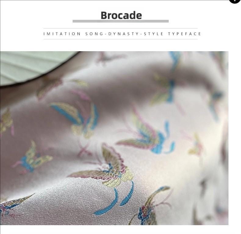 Pink Silk Brocade Fabric: Butterfly Floral Jacquard, 59"W