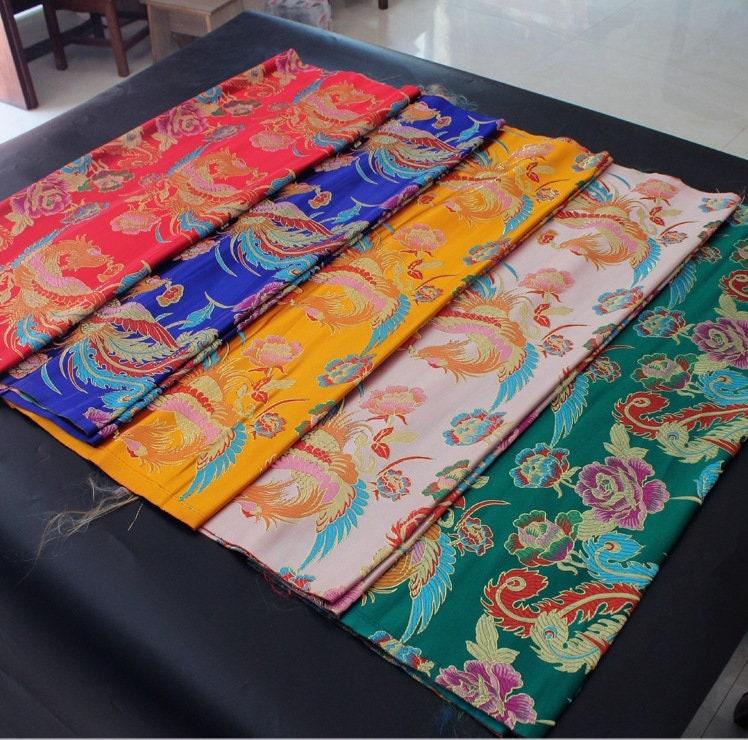 Gold Phoenix Brocade Fabric: Chinese Cheongsam Qipao Sewing Material (28"W)