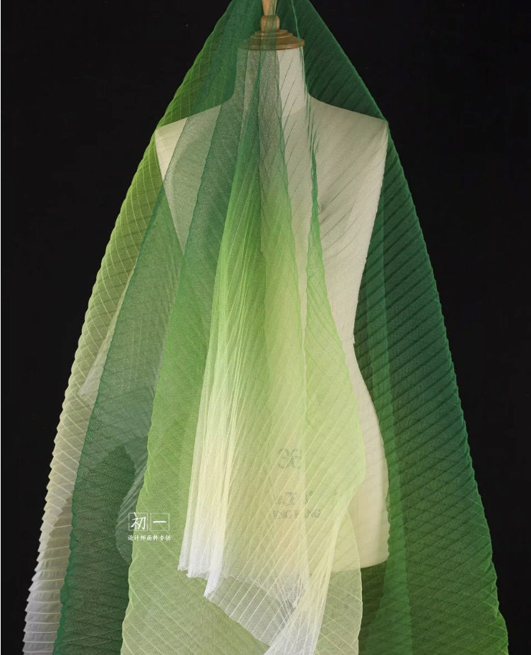 Pleated Gradient Organza Fabric, Stiff Texture, 55" Wide