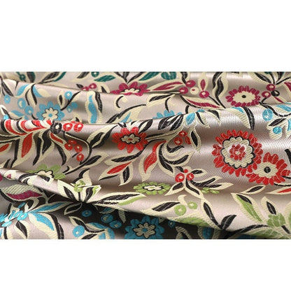 Tissu brocart tournesol : rayonne brodée bohème, 75 cm de large