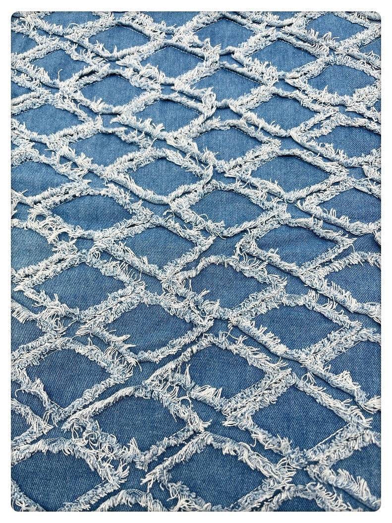 Tissu denim déchiré : Tissu à franges 3D à bords francs (150 cm)