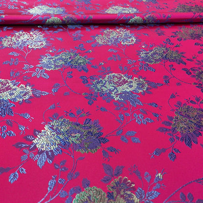 Floral Rose Brocade Fabric: Shiny Rayon Chinese Silk (By 1 Meter)