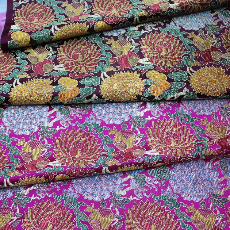 Tissu brocart à motifs floraux : style sino-mongol, pour l’ameublement et la couture, largeur 75 cm (29,5 po).