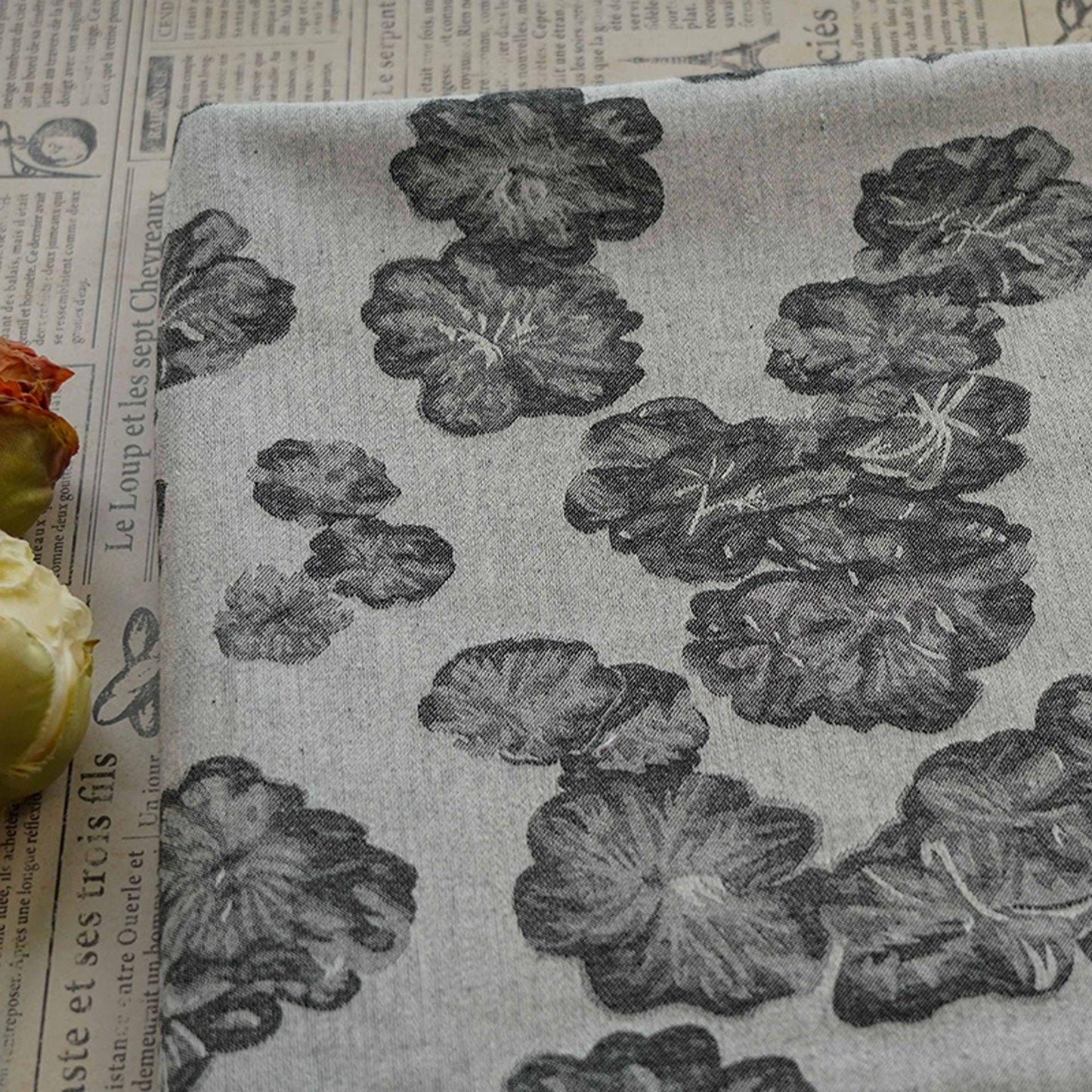 Floral Japanese Cotton Fabric: Soft Kimono Upholstery Drapery (55"W)