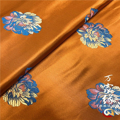 Orange Floral Brocade Fabric: Silk Cotton Damask (29.5"W)