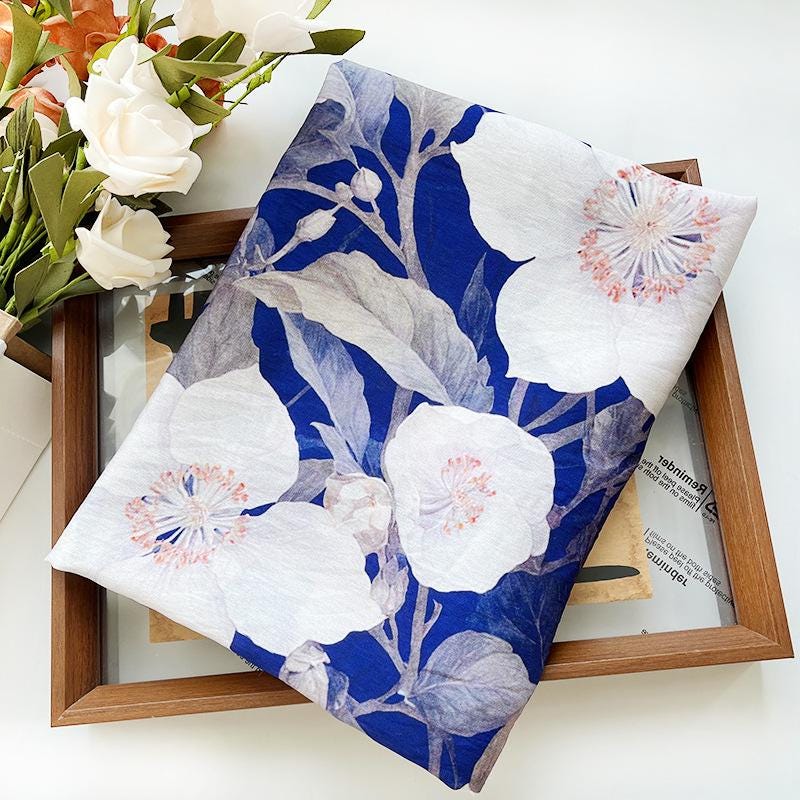 Magnolia Flower Tencel Ramie Fabric: Sewing, Decor, Costume - By The Meter