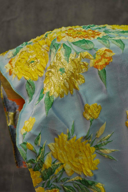 Gold Thread Yellow Peony Jacquard Fabric: 54"W Upholstery & Drapery