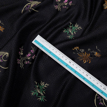 Black Chrysanthemum Brocade Fabric: Plum Bamboo Satin, 29.5"W
