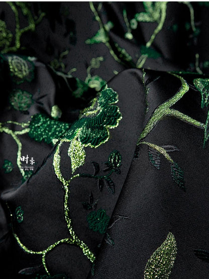 Black & Jade Green Brocade Fabric | 3D Textured Jacquard, 55" Wide
