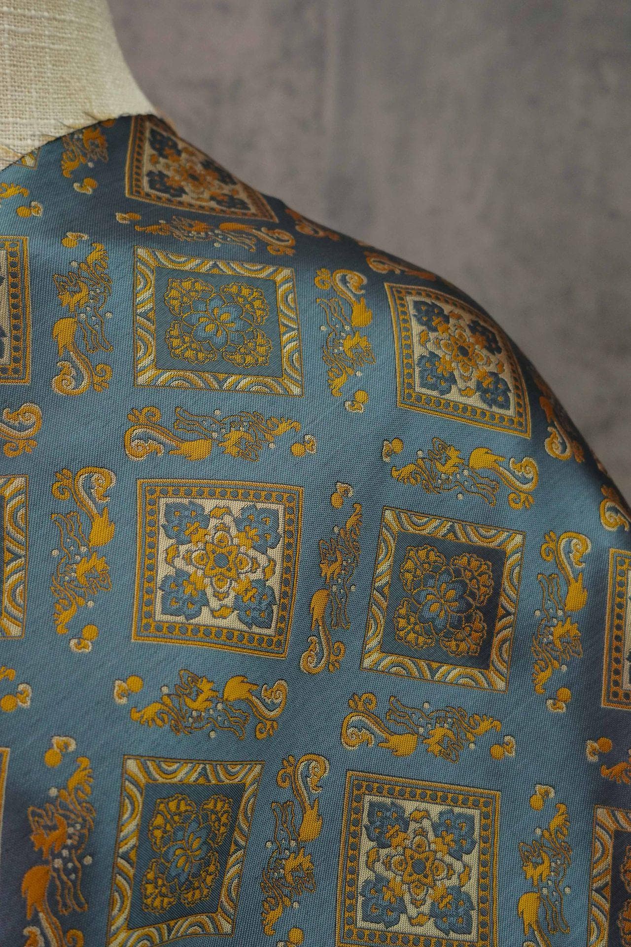 Nishijin Ori Brocade Fabric: Japanese Pavilion Pattern, 63"W Rayon Blend