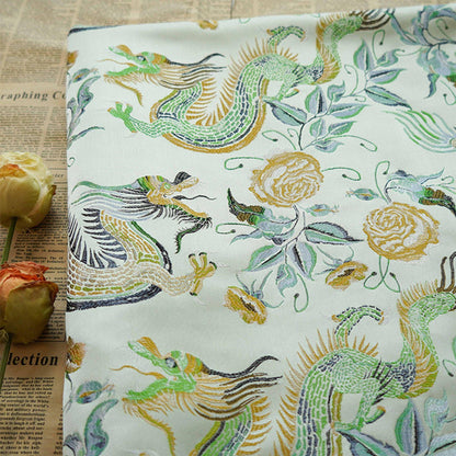 Tissu jacquard Turquoise Dragon : ameublement gaufré, costume, décoration (165 cm de large)