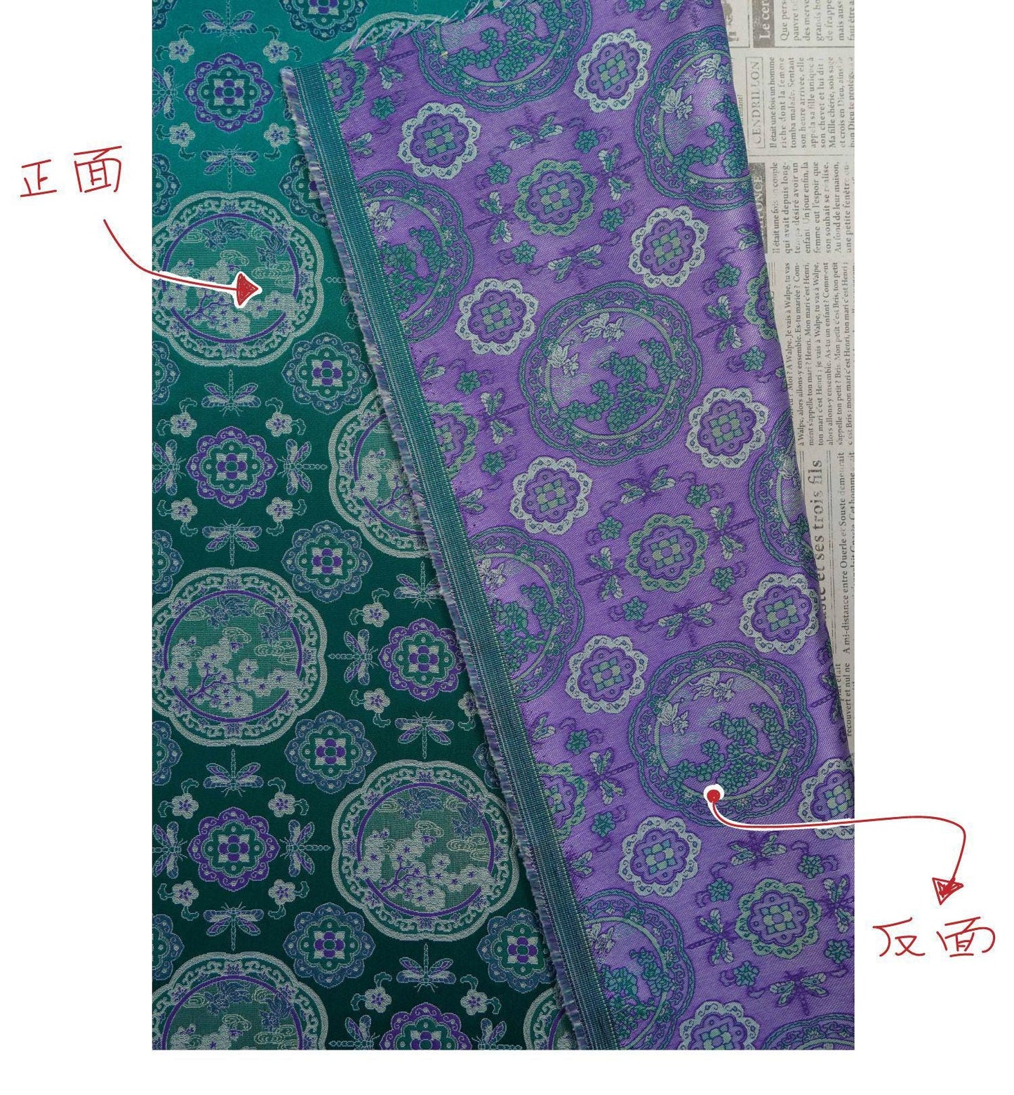 Tibetan Brocade Fabric by the Yard | Rayon Satin with Lotus Flower Embroidery | 58" Wide