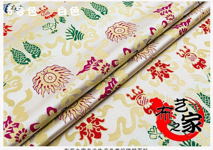 Tissu brocart de soie à double motif Poissons : Tissu de couture pour cheongsam bleu (29,5" de large)