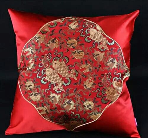 Chinese Silk Brocade Fabric: Pisces Double Fish Design, 29.5" Wide