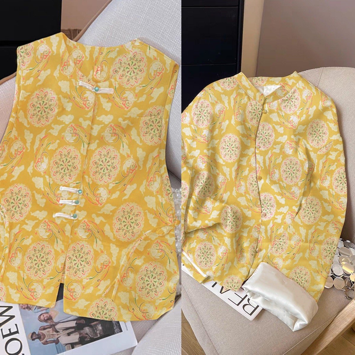 Dunhuang Baoxiang Brocade Fabric: 59"W Tibetan Robe Cheongsam Material - Poppylollipop