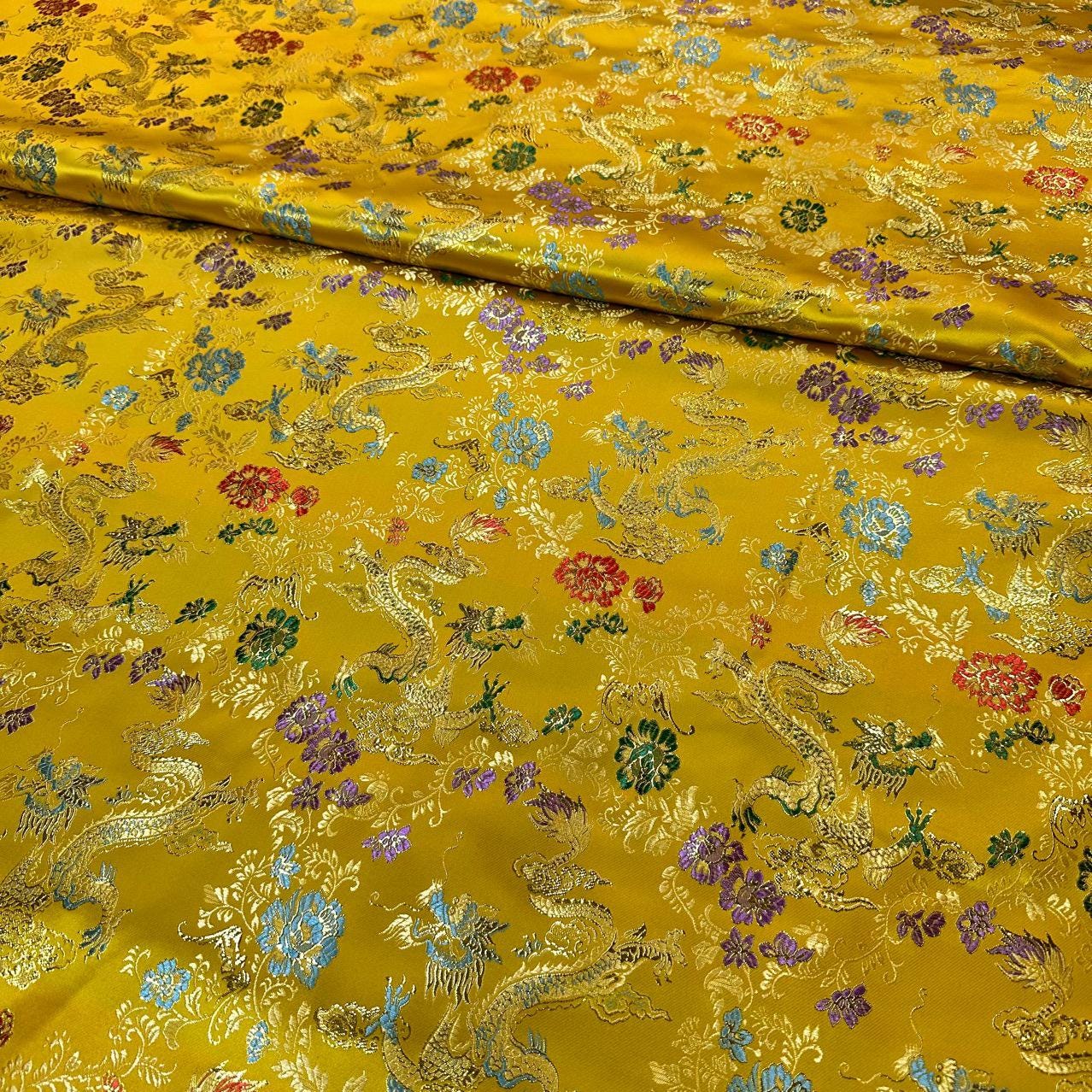 Gold Dragon Silk Brocade Fabric: Wedding Damask, Costume, Decor