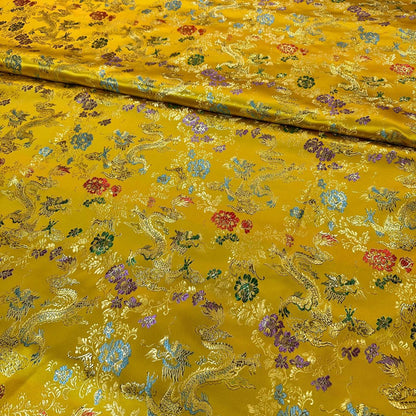 Gold Dragon Silk Brocade Fabric: Wedding Damask, Costume, Decor