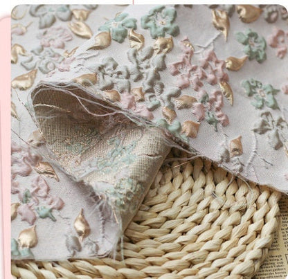 Jacquard Flower Fabric: Gold Embossed 3D Bubble Design, 55" Wide