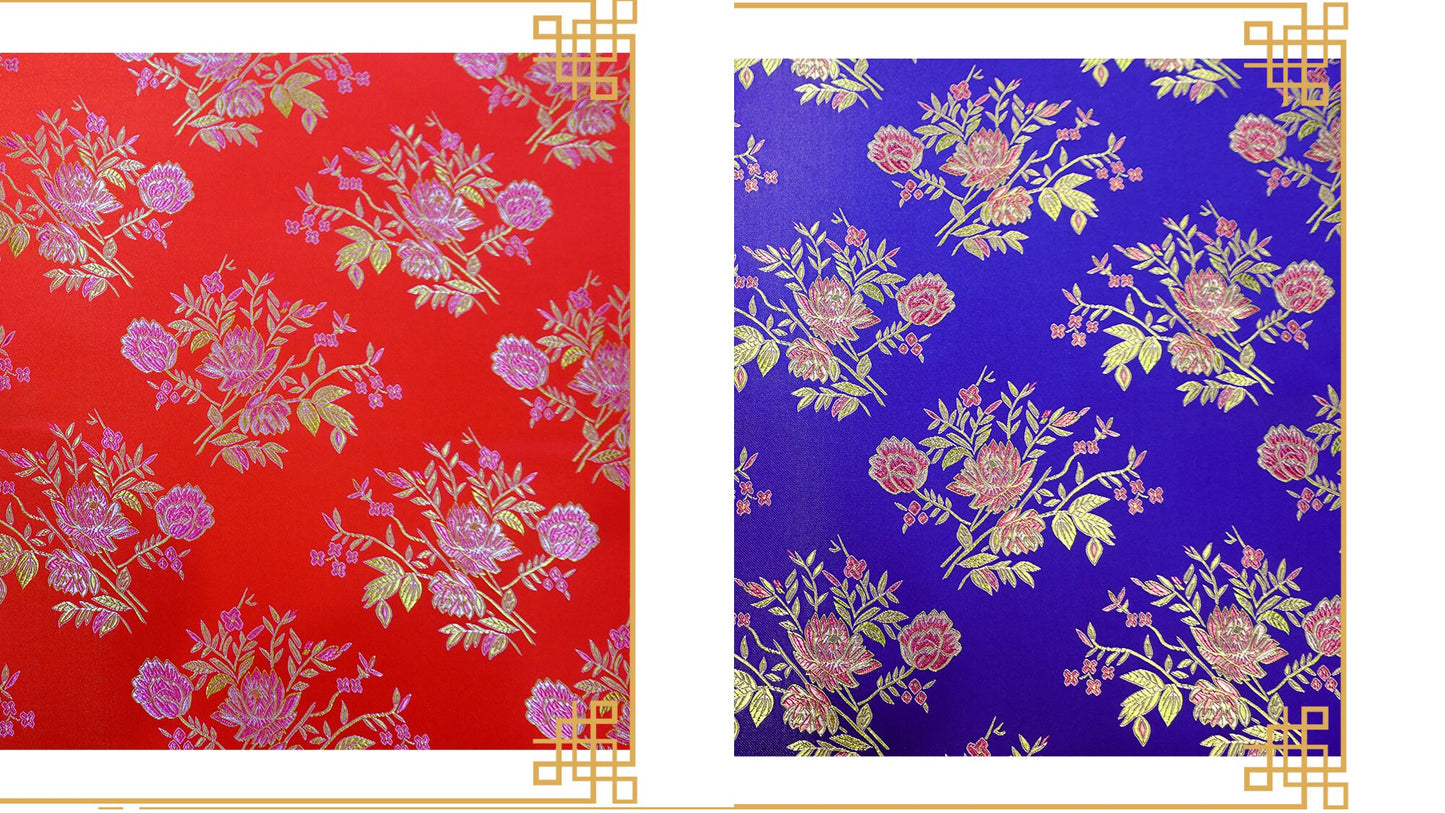 Silk Brocade Fabric: Flower Damask, 45" Wide - By The Meter