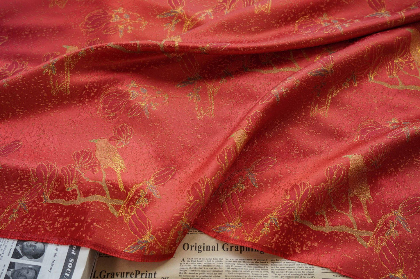 China Red Jacquard Fabric: 59"W Rayon Brocade for Cheongsam
