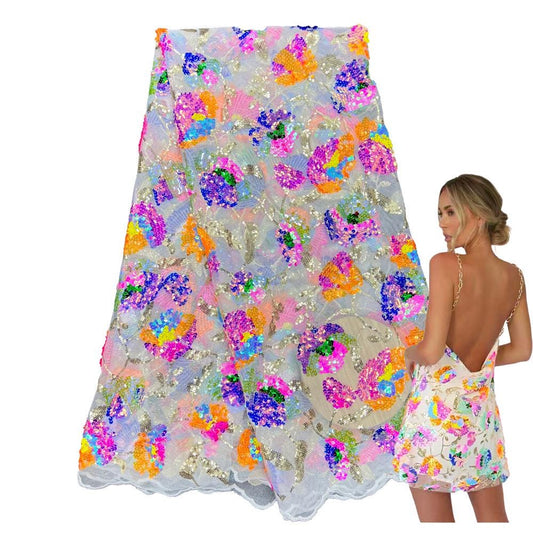 Floral Sequin Embroidery Lace Fabric: 50"W Wedding Prom Dress